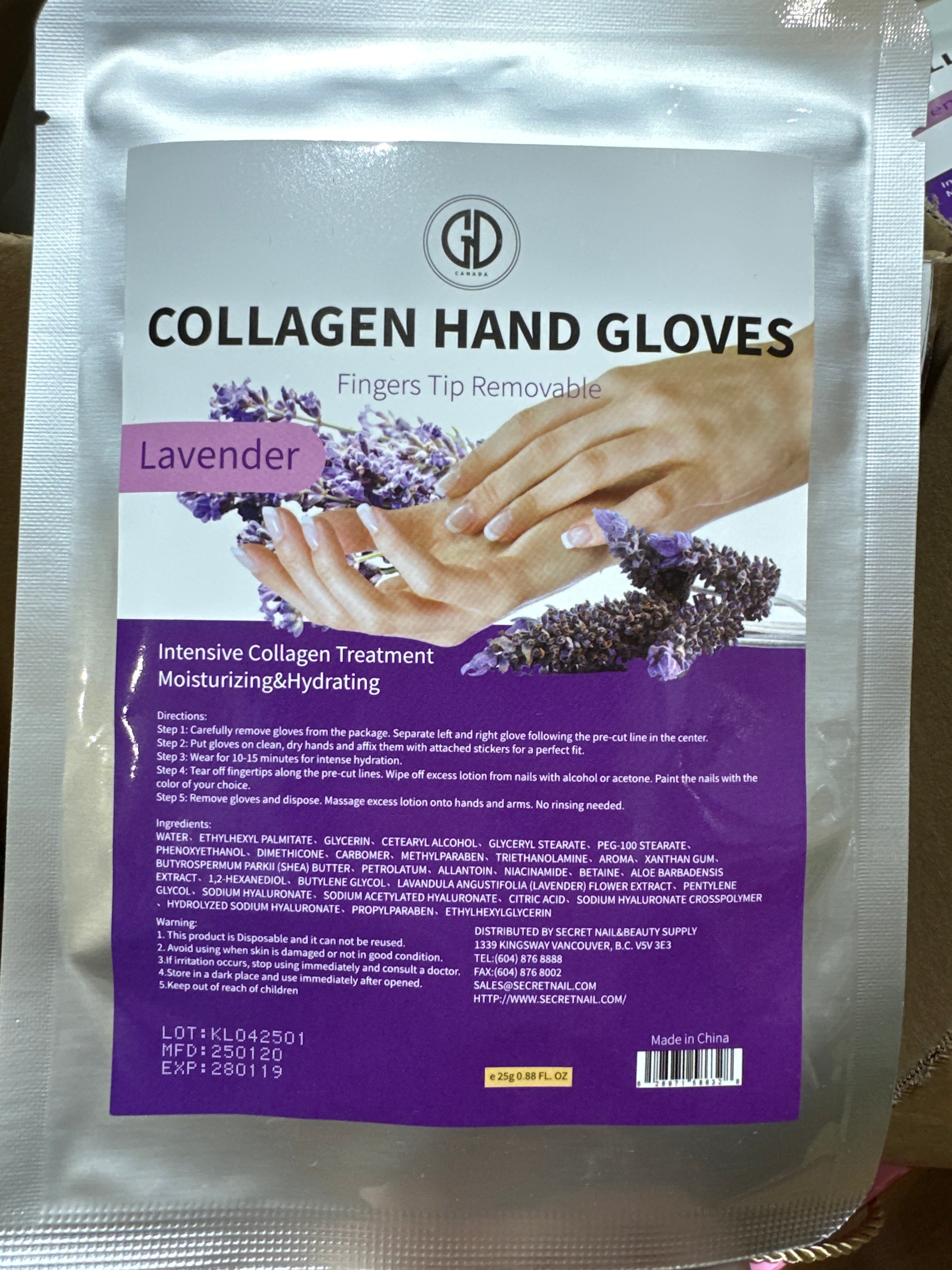 GND COLLAGEN HAND GLOVES LAVENDER 1 PAIR/BAG