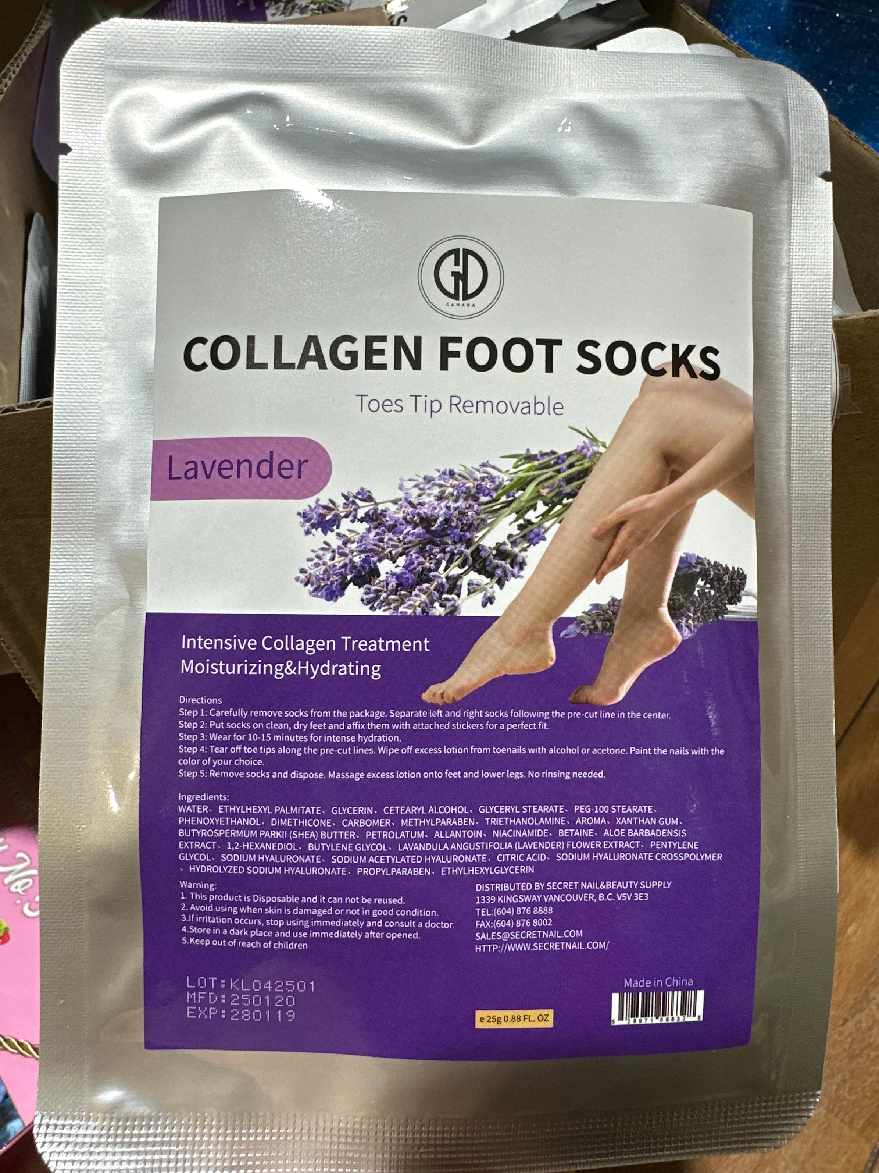 GND COLLAGEN FOOT SOCKS LAVENDER 1 PAIR/BAG