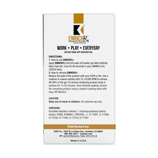 KUPA ENRICHRX UV/LED SOAK OFF BUILDER GEL - ULTRA CLEAR - Secret Nail & Beauty Supply
