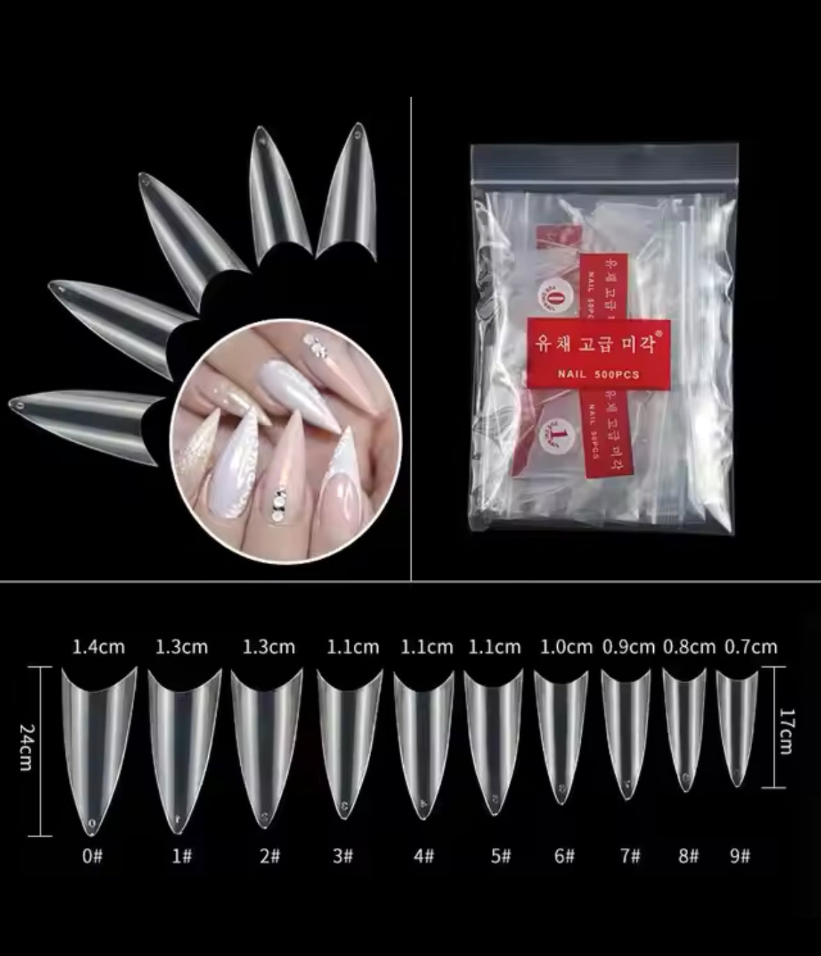 YI LIANG STILETTO NAIL TIPS (KOREAN)/BAG 500PCS - Secret Nail & Beauty Supply