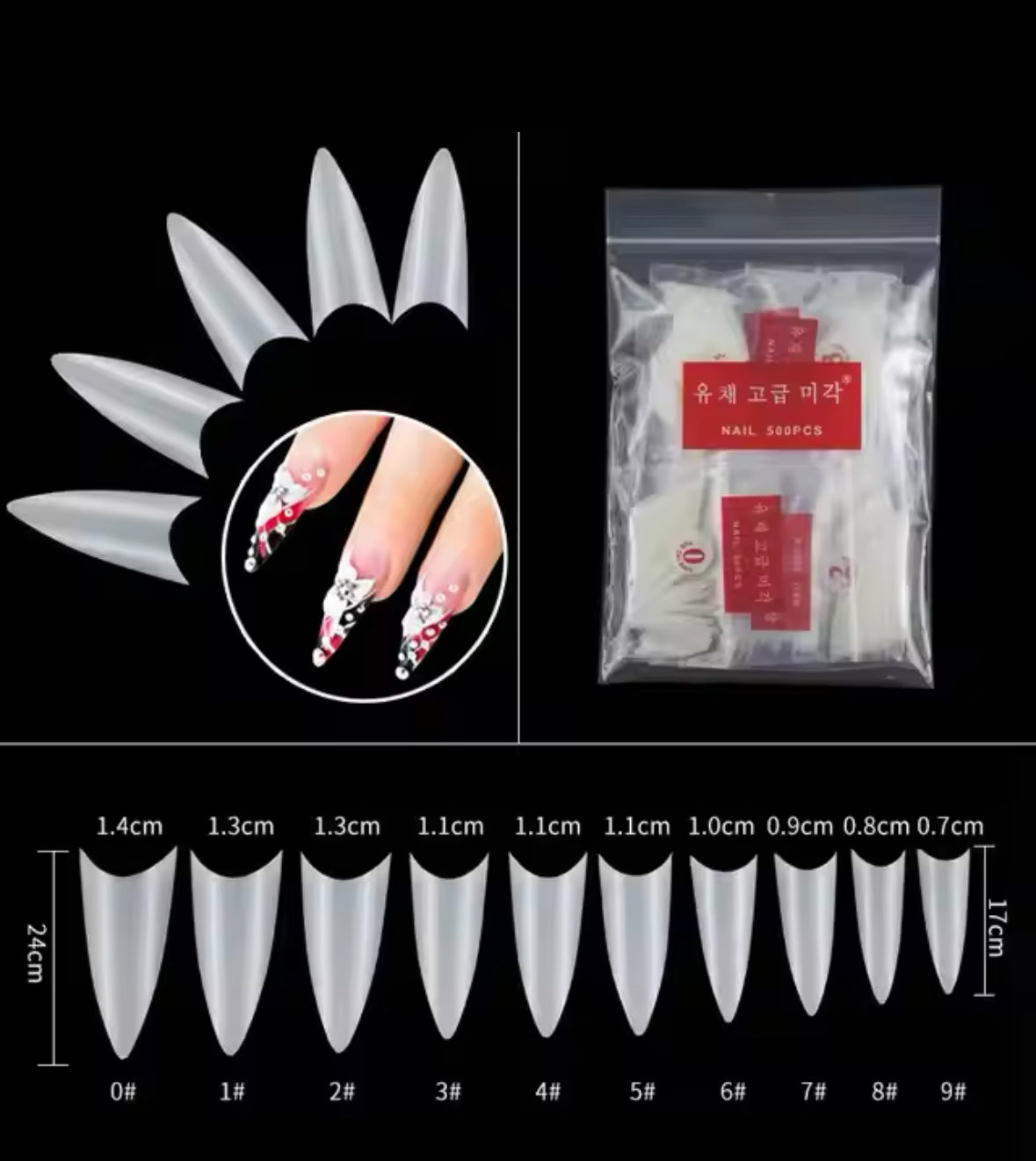 YI LIANG STILETTO NAIL TIPS (KOREAN)/BAG 500PCS - Secret Nail & Beauty Supply