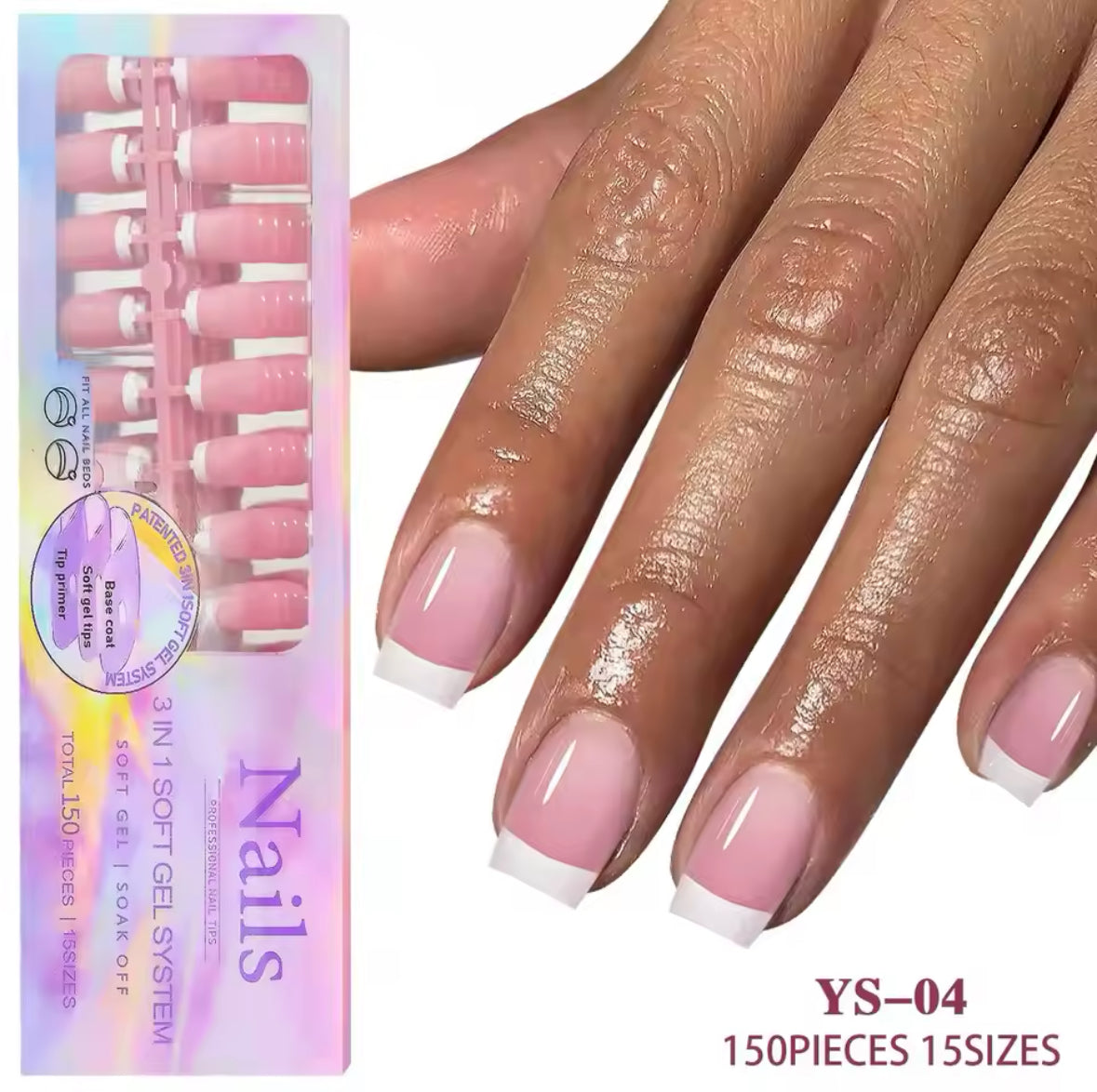 NAILS 3 IN 1 SOFT GEL SYSTEM 15 SIZES -150 PCS - Secret Nail & Beauty Supply
