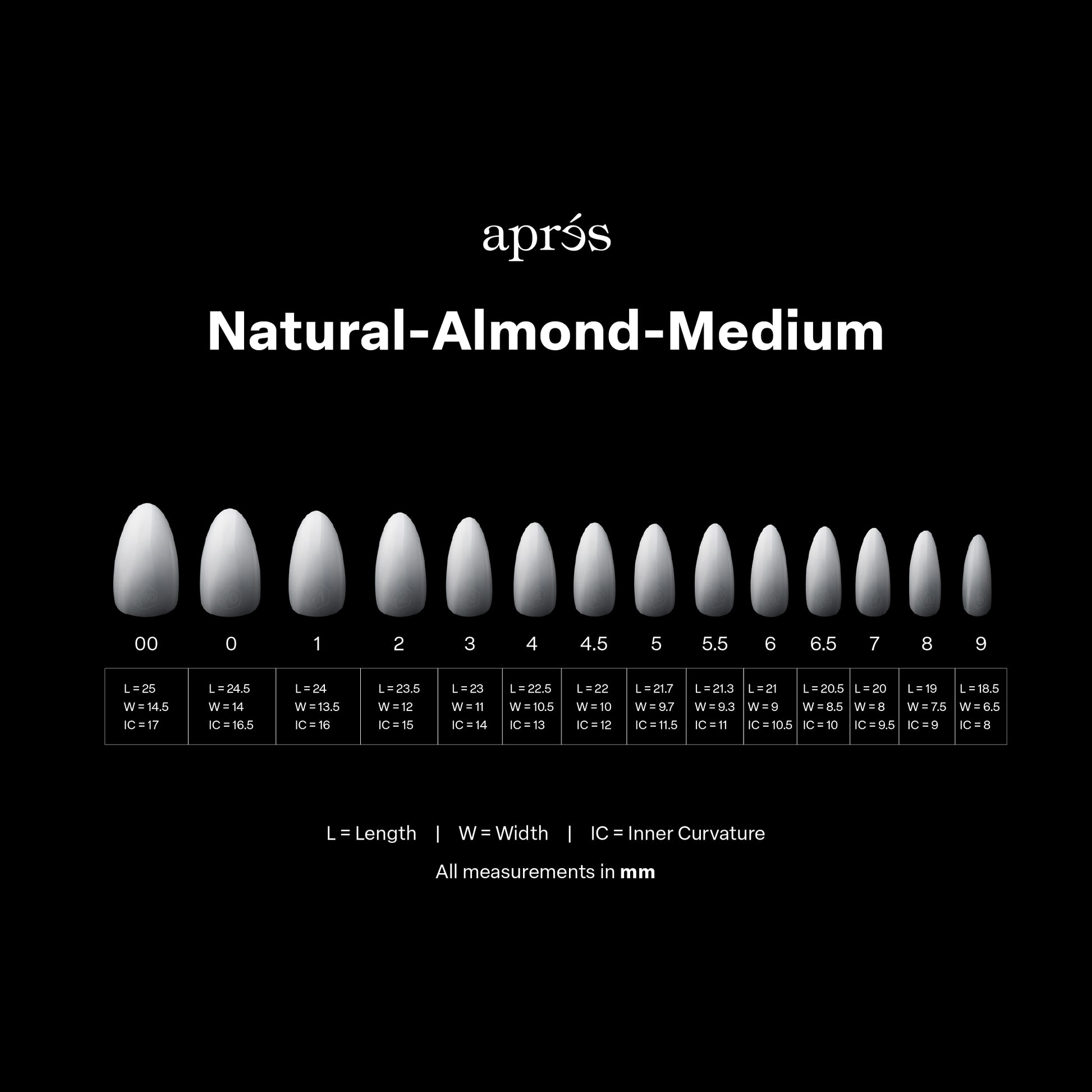 APRES OMBRE NATURAL ALMOND MEDIUM - 14 SIZES 210PCS