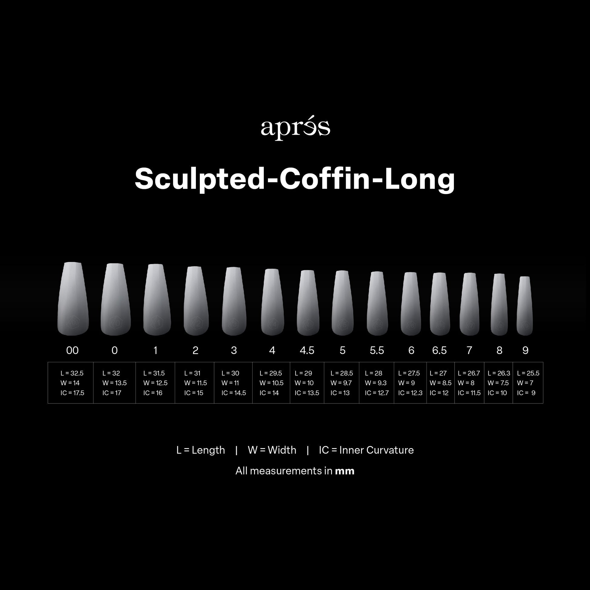 APRES OMBRE SCULPTED COFFIN LONG - 14 SIZES 210PCS
