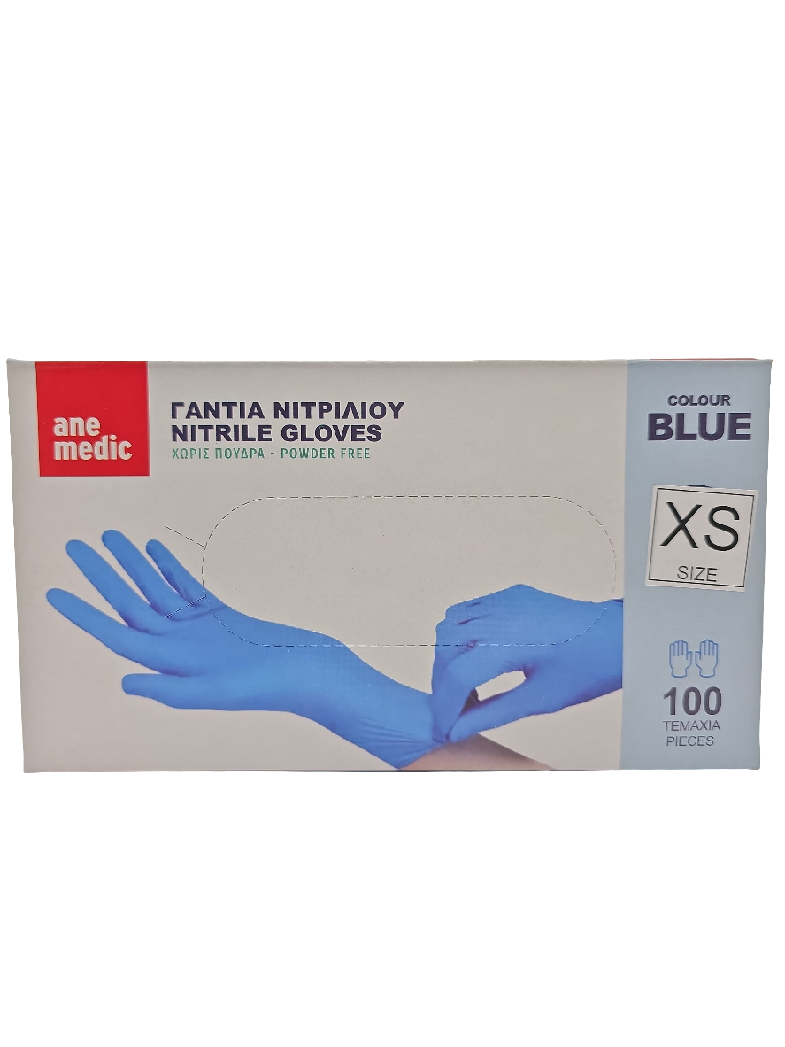 ANE MEDIC NITRILE GLOVES BLUE 100/BOX - EXTRA SMALL - Secret Nail & Beauty Supply