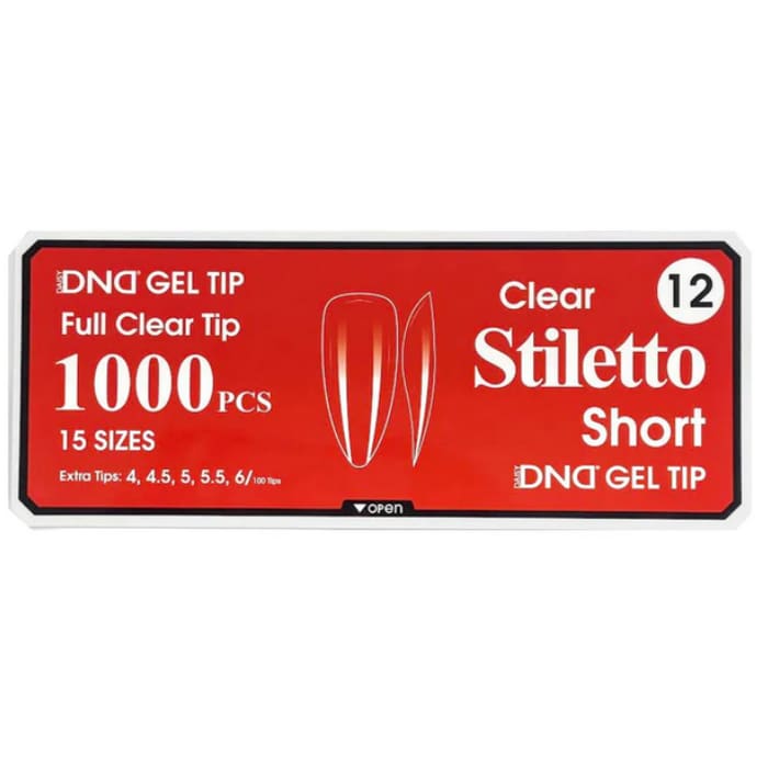 DND GEL TIP - STILETTO SHORT CLEAR - 1000 PCS