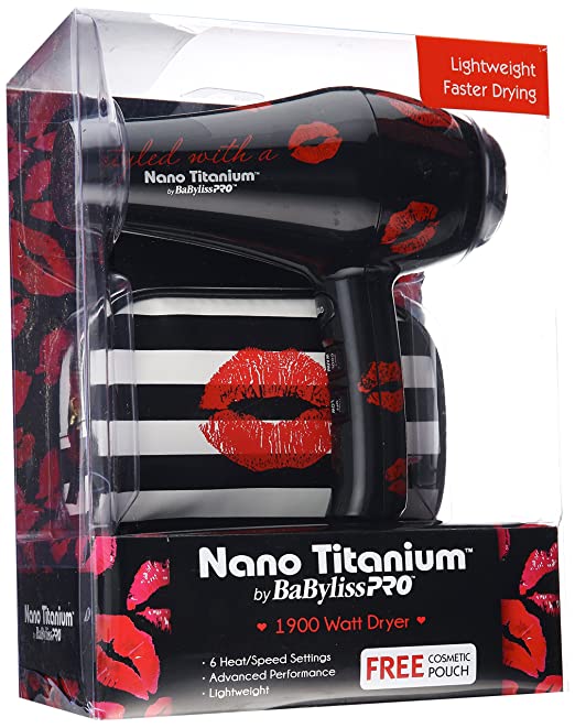 BABNTK5586C BABYLISS NANO TITANIUM HAIRDRYER w/ FREE COSMETIC POUCH-DISC