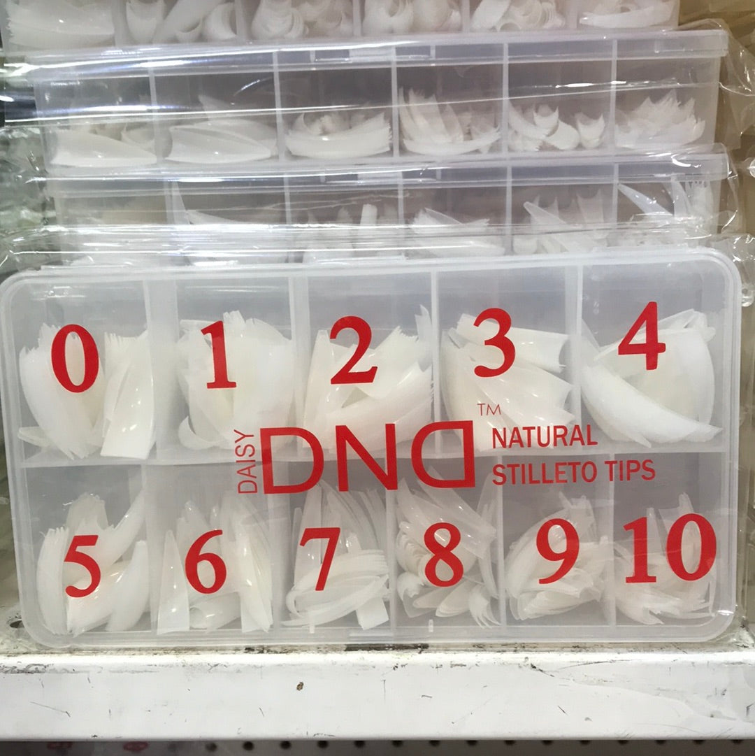DND NATURAL STILETTO TIPS ( 0-10 ) 550/BOX - Secret Nail & Beauty Supply