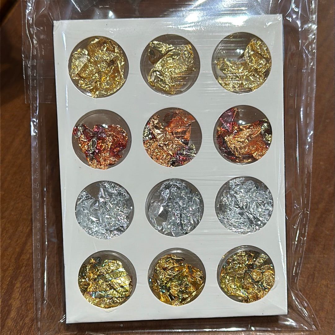 NAIL FOIL (gold,silver,rose gold) 12/PKG