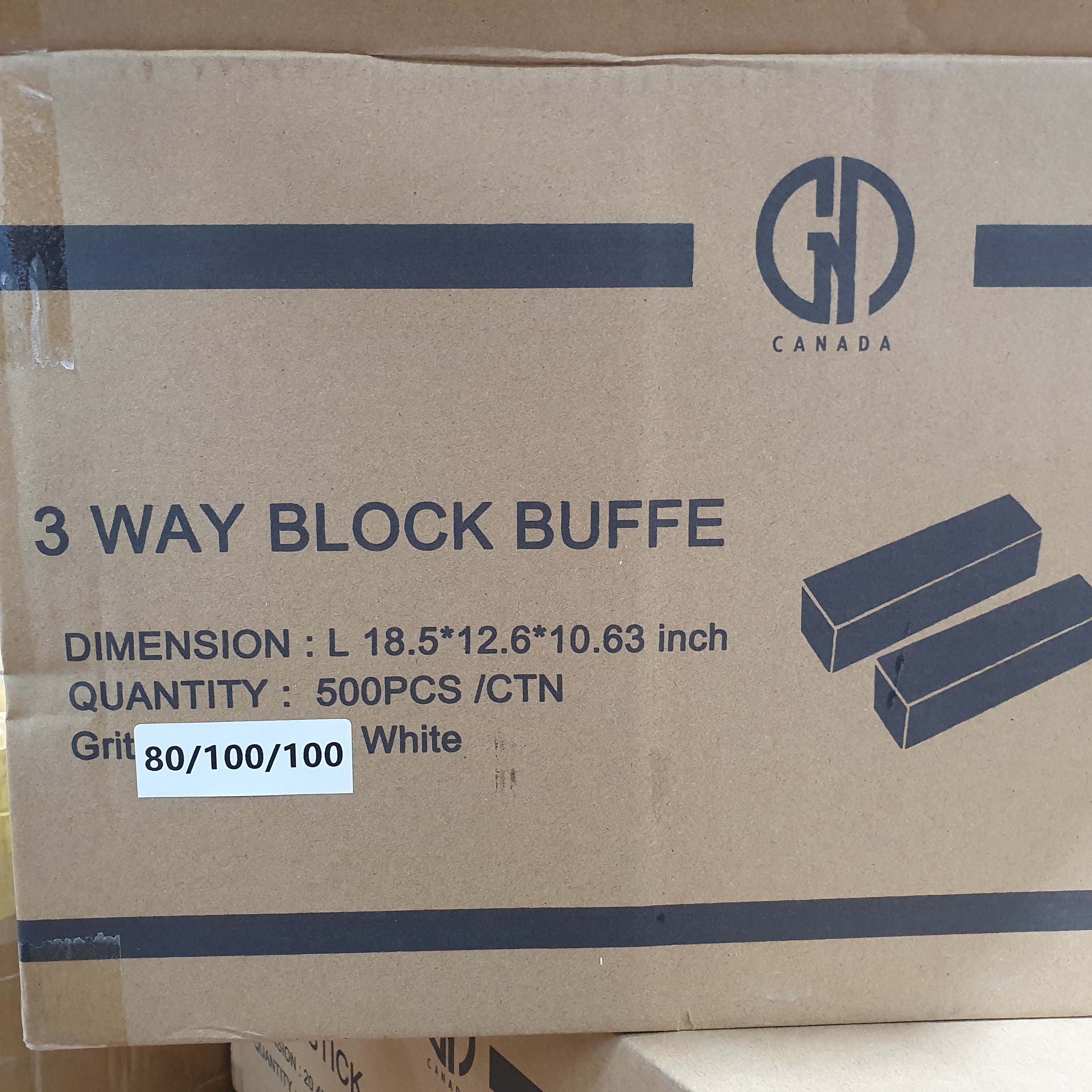 GND 3 WAY BLOCK BUFFER - 80/100/100 - WHITE - 500 PCS