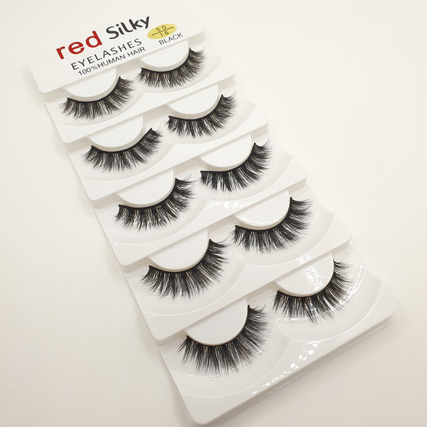 RED SILKY EYELASHES 5D-16 BLACK - 5 PAIRS