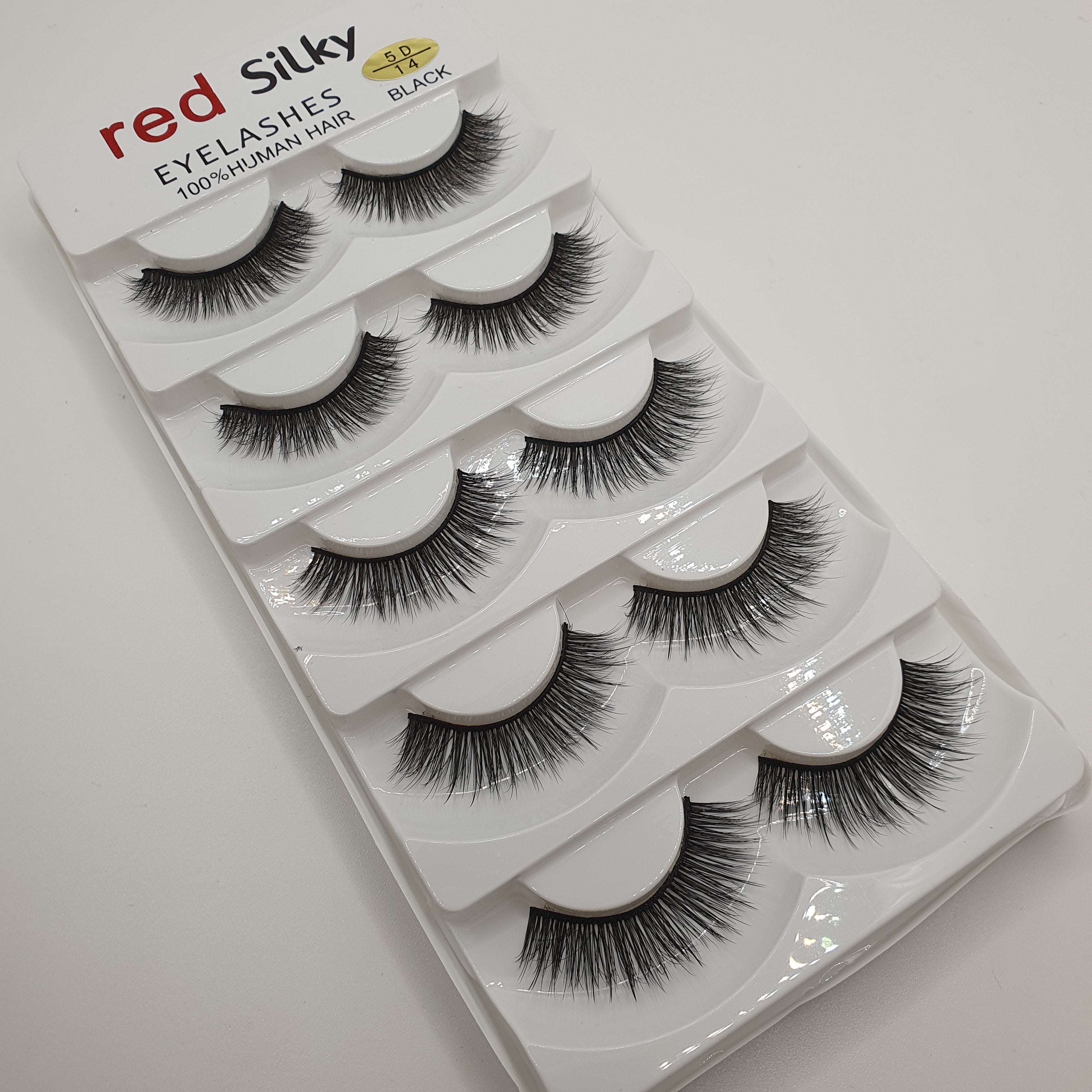 RED SILKY EYELASHES 5D-14 BLACK - 5 PAIRS