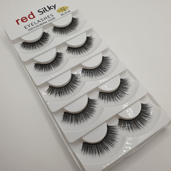 RED SILKY EYELASHES 5D-14 BLACK - 5 PAIRS