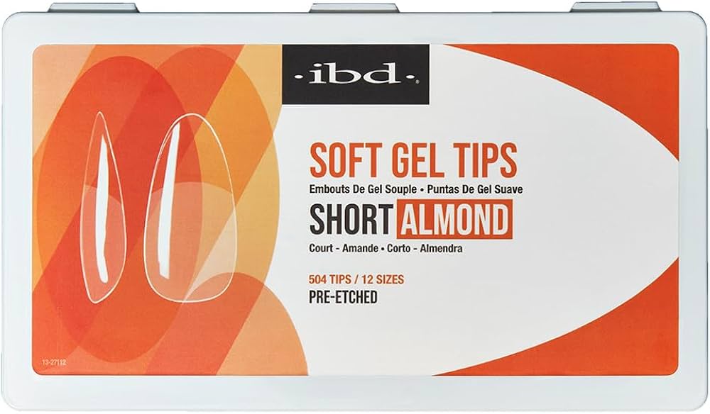 ibd SOFT GEL TIPS - SHORT ALMOND - PRE-ETCHED - 504 TIPS/12 SIZES