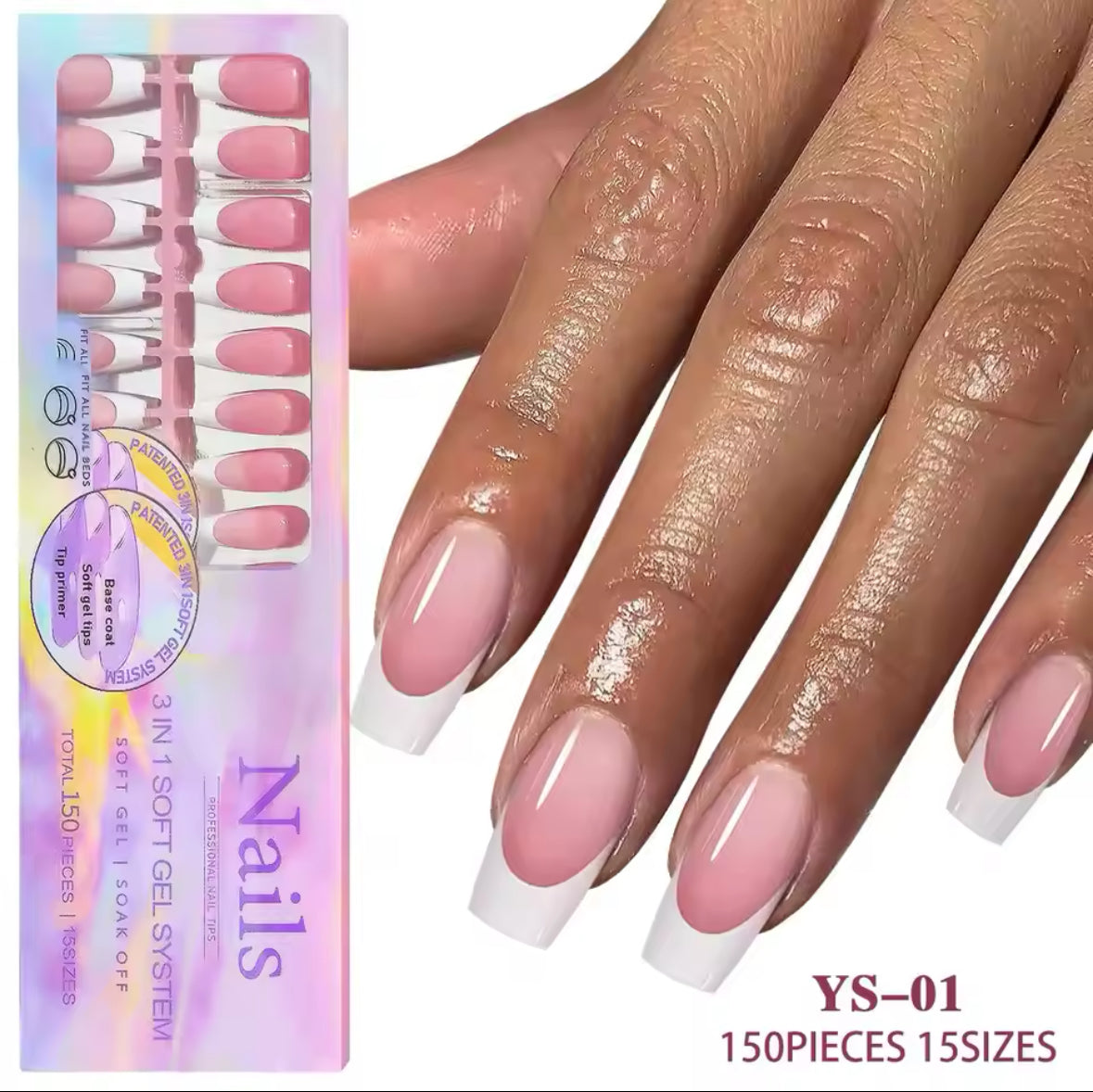 NAILS 3 IN 1 SOFT GEL SYSTEM 15 SIZES -150 PCS - Secret Nail & Beauty Supply