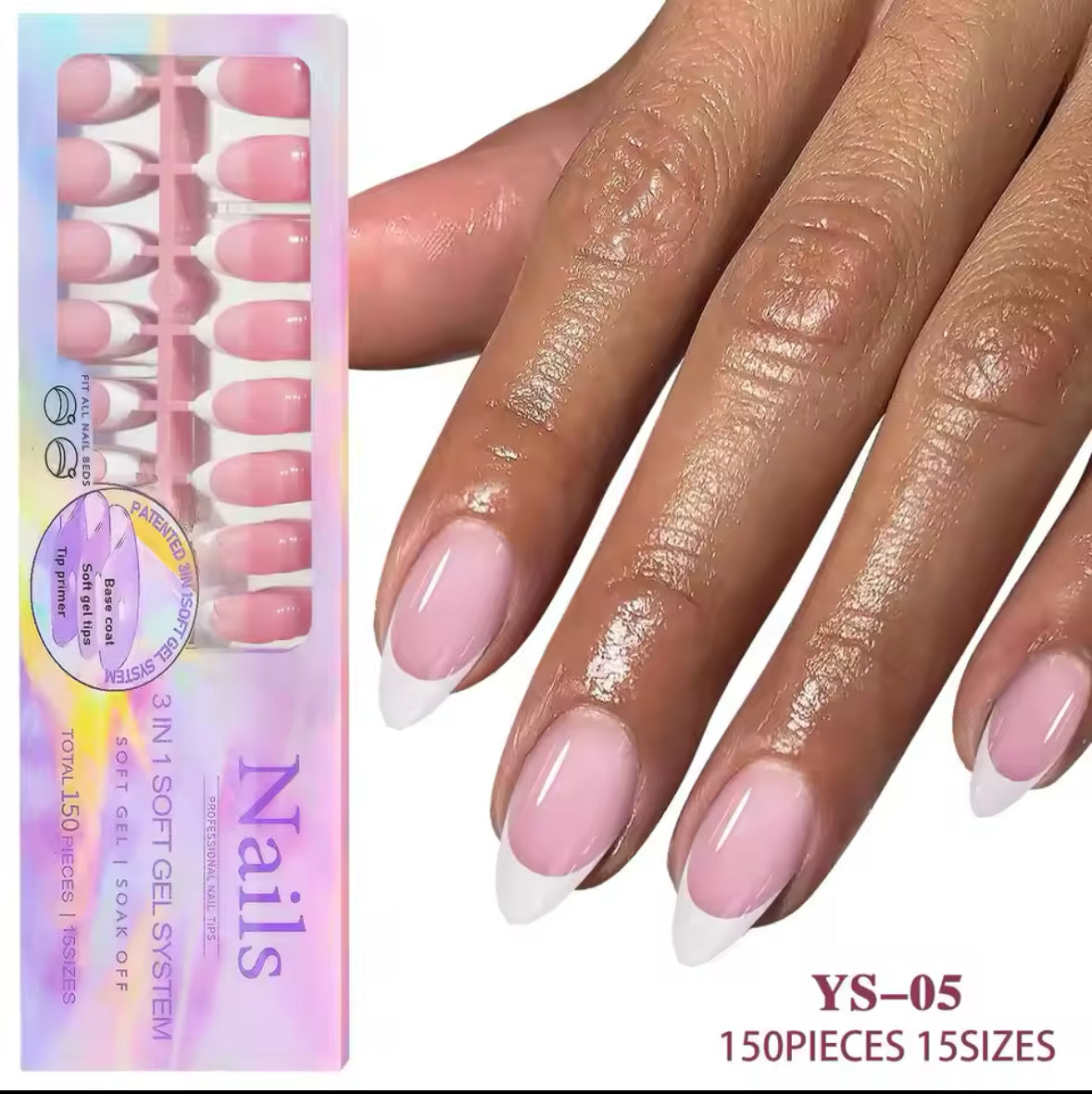 NAILS 3 IN 1 SOFT GEL SYSTEM 15 SIZES -150 PCS - Secret Nail & Beauty Supply