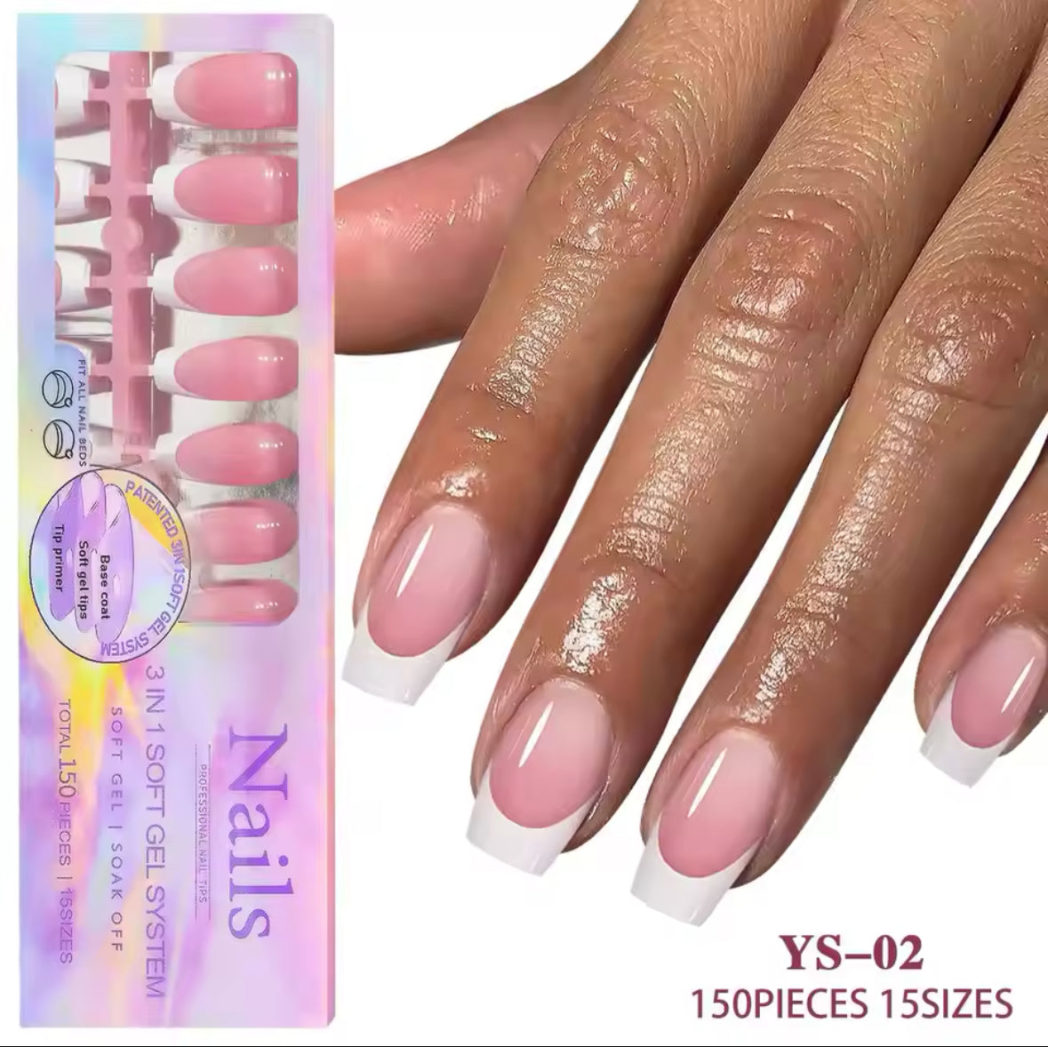 NAILS 3 IN 1 SOFT GEL SYSTEM 15 SIZES -150 PCS - Secret Nail & Beauty Supply