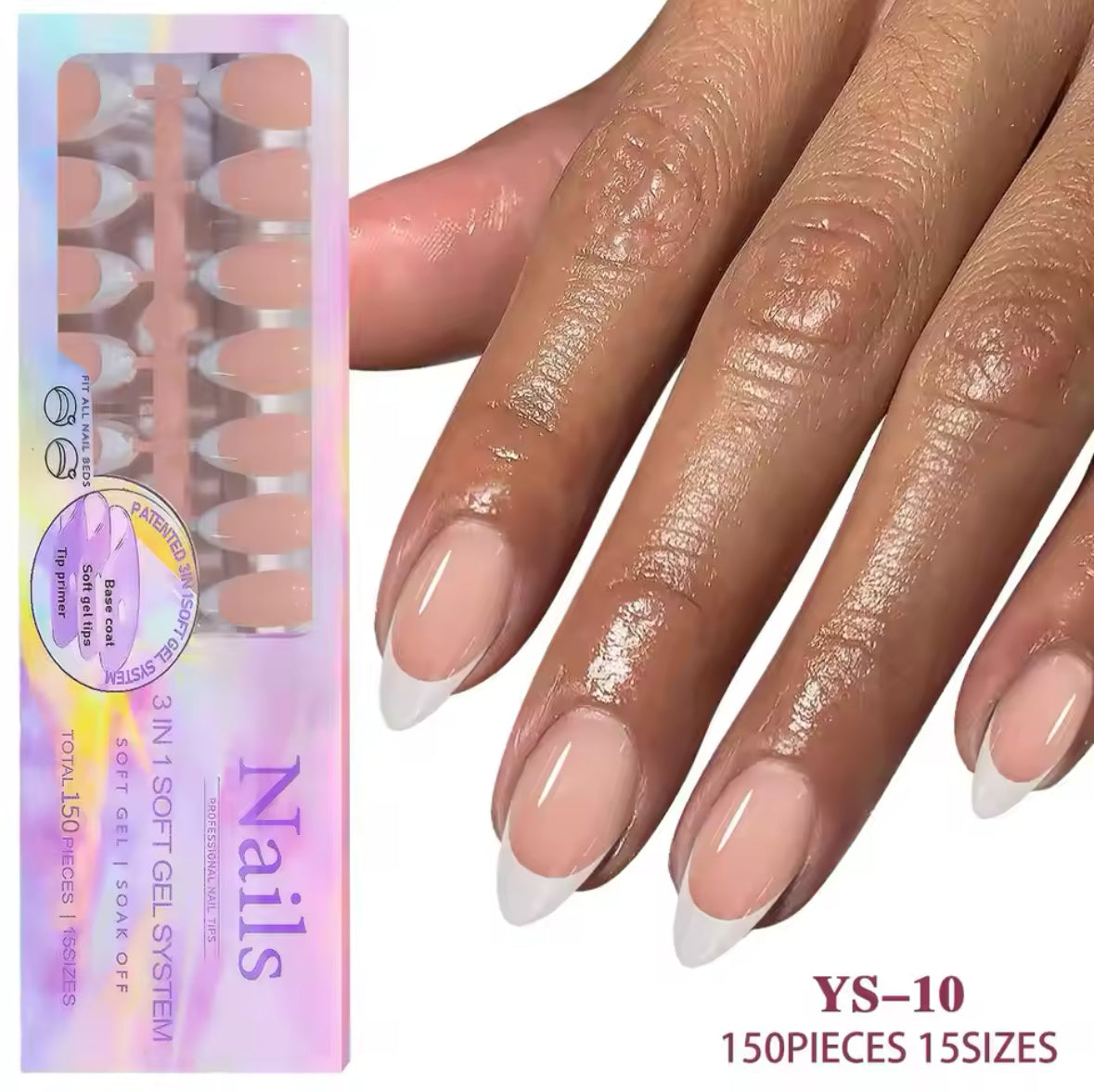NAILS 3 IN 1 SOFT GEL SYSTEM 15 SIZES -150 PCS - Secret Nail & Beauty Supply