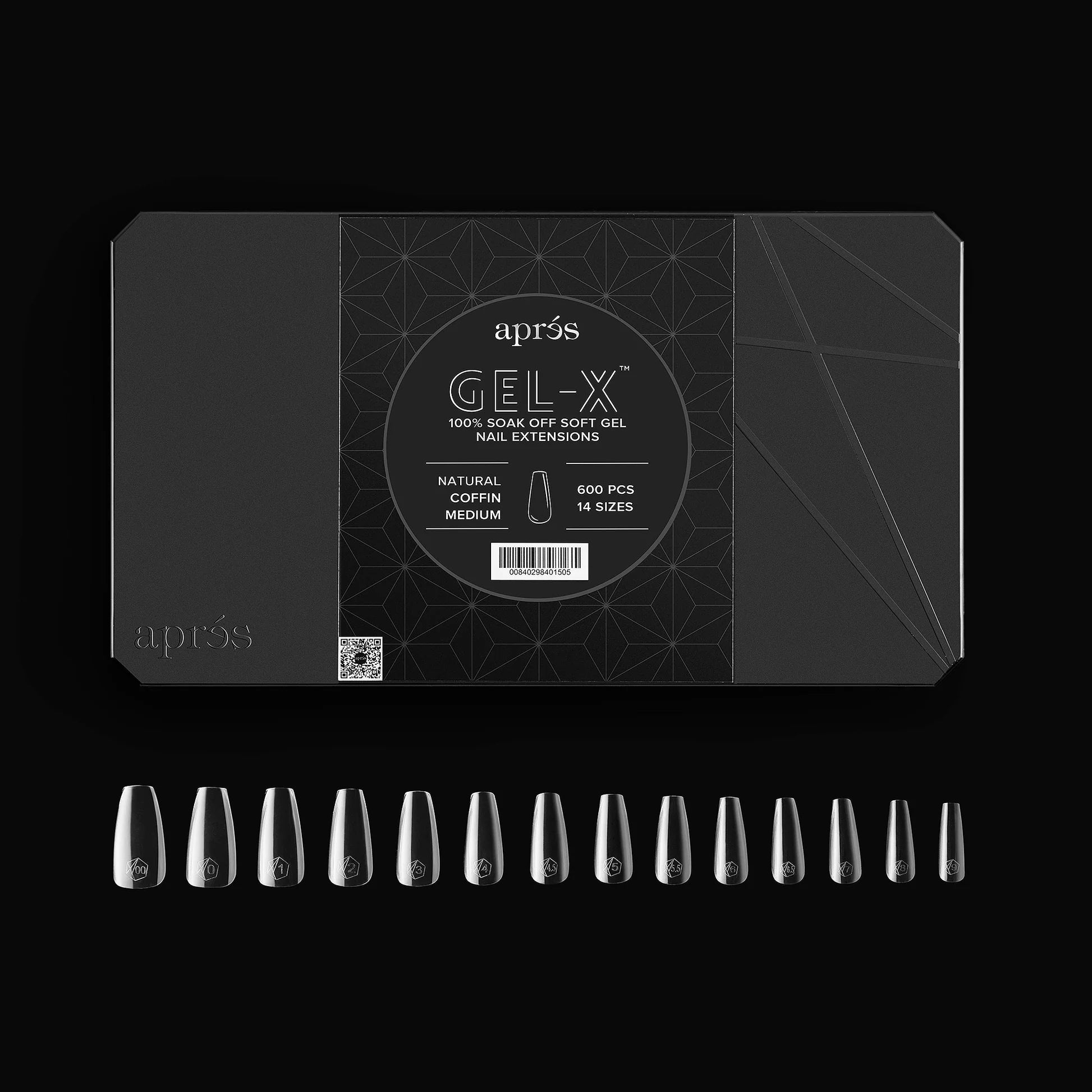 APRES GEL-X NATURAL COFFIN MEDIUM TIP- 600 PCS / 14 SIZES