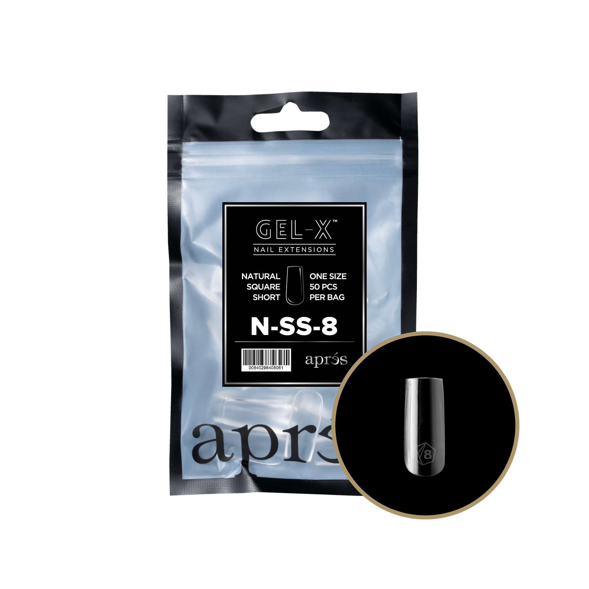 APRES TIP BAG - 8 - NATURAL SQUARE SHORT - Secret Nail & Beauty Supply