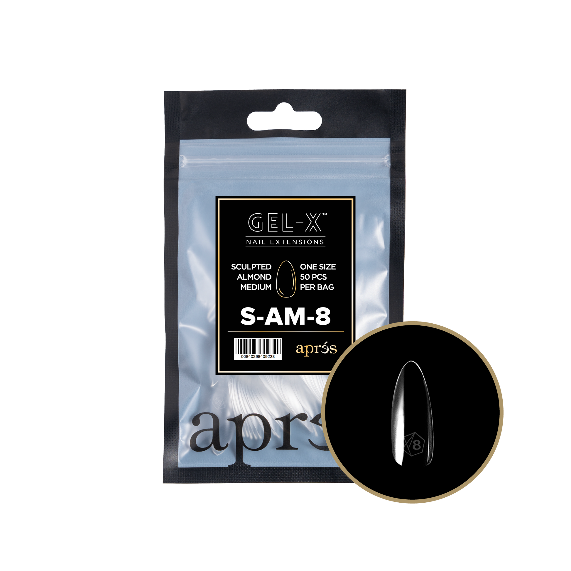 APRES TIP BAG - 8 - SCULPTED ALMOND MEDIUM - Secret Nail & Beauty Supply