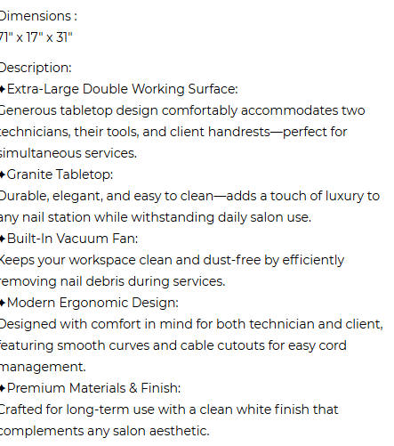 CR-N157 -2  - MANICURE DOUBLE TABLE (D) - BUILT IN VACUUM FAN