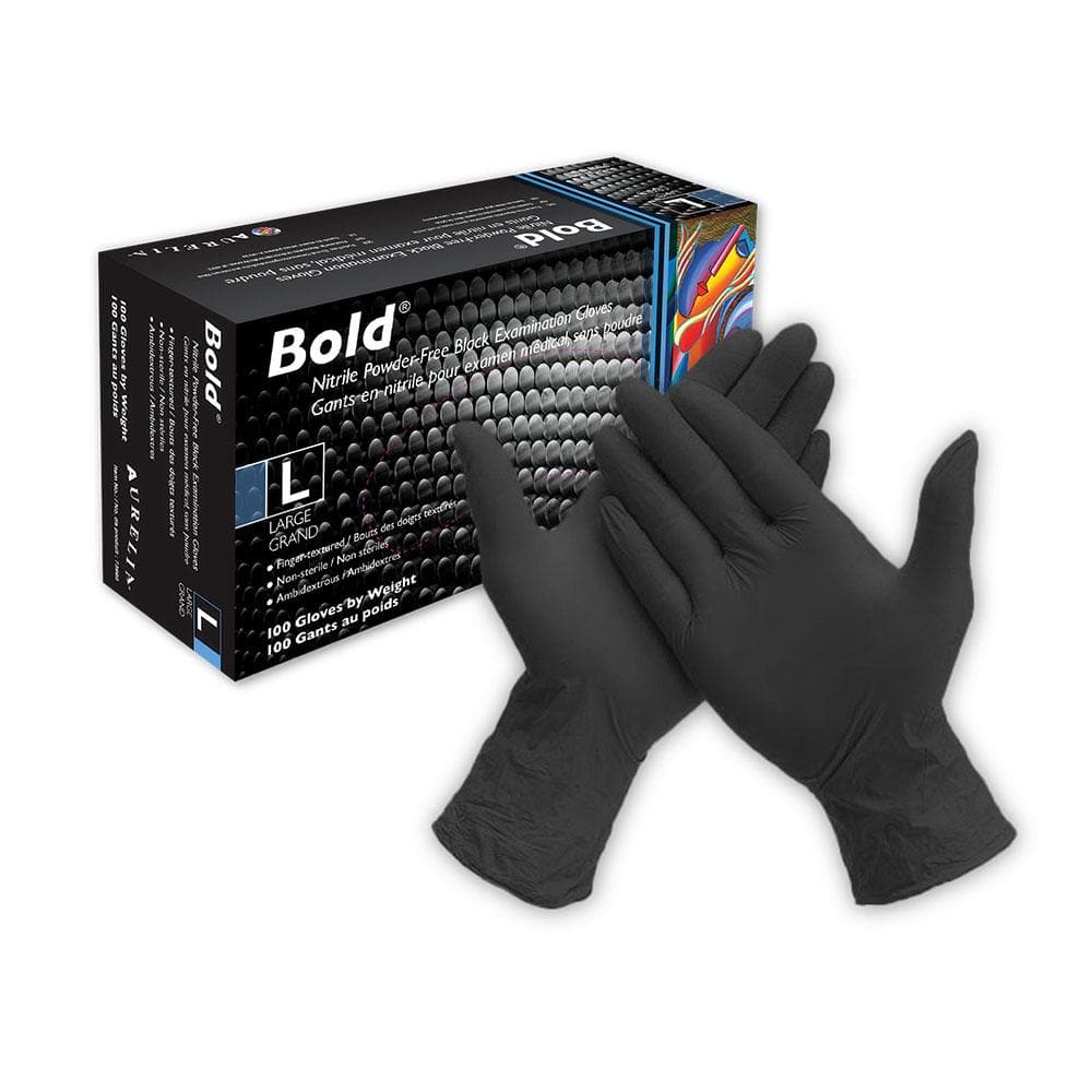 AURELIA BOLD NITRILE GLOVES BLACK 100/BOX - LARGE - Secret Nail & Beauty Supply