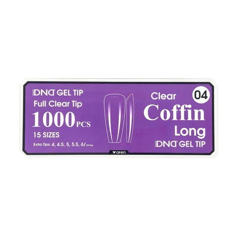 DND GEL TIP - COFFIN LONG CLEAR - 1000 PCS