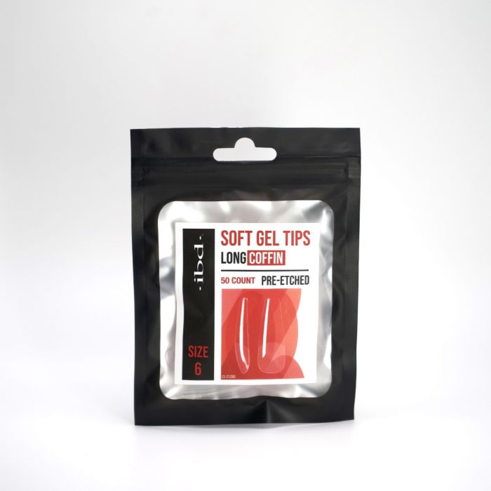 6 - Ibd SOFT GEL TIPS - PRE-ETCHED - LONG COFFIN