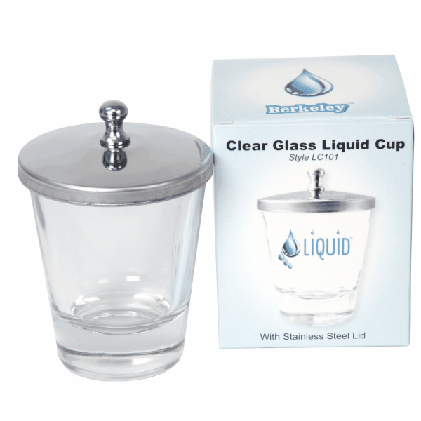 LC101 BERKELEY CLEAR GLASS LIQUID CUP w/ S.S. LID