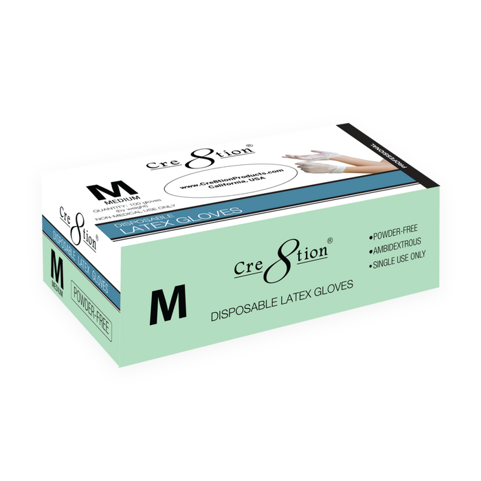 MEDIUM 10088 CRE8TION LATEX GLOVES POW FREE-100/BOX - Secret Nail & Beauty Supply