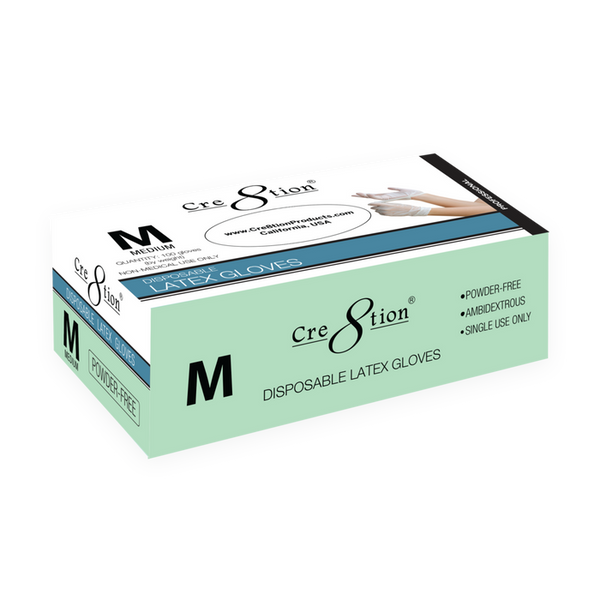 MEDIUM 10088 CRE8TION LATEX GLOVES POW FREE-100/BOX - Secret Nail & Beauty Supply