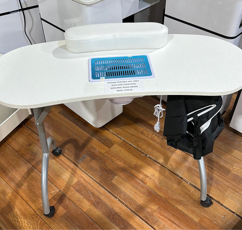 FOLDING PORTABLE NAIL TABLE- BLACK / WHITE WITH VENT
