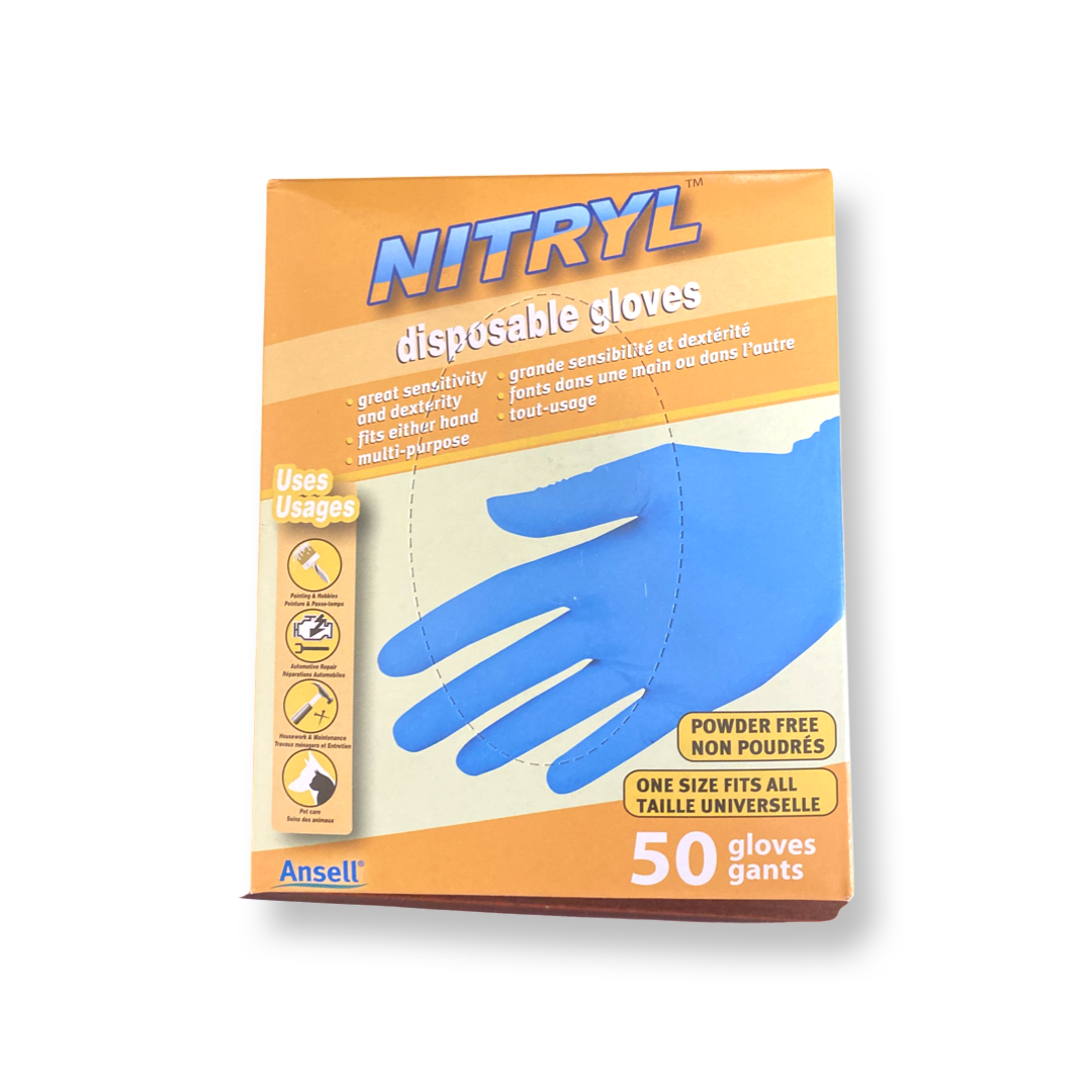 ANSELL NITRYL  POWDER FREE GLOVES 50/BOX-ONE SIZE FITS ALL - Secret Nail & Beauty Supply