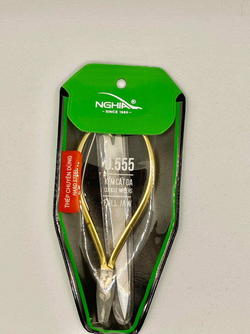 D.555 NGHIA CUTICLE NIPPER  FULL JAW GOLD PLATED-HARD STEEL - Secret Nail & Beauty Supply