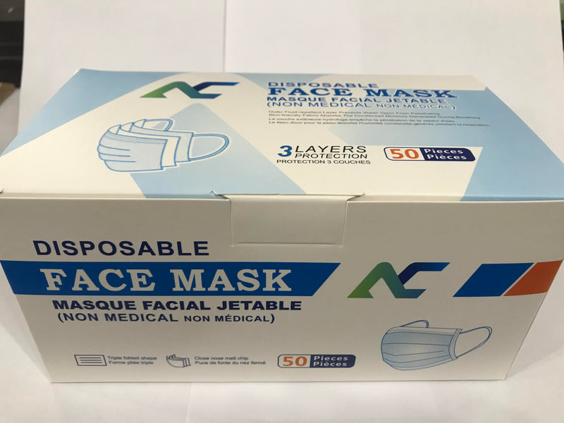 AC DISPOSABLE FACE MASK-3 LAYERS , 50/BOX